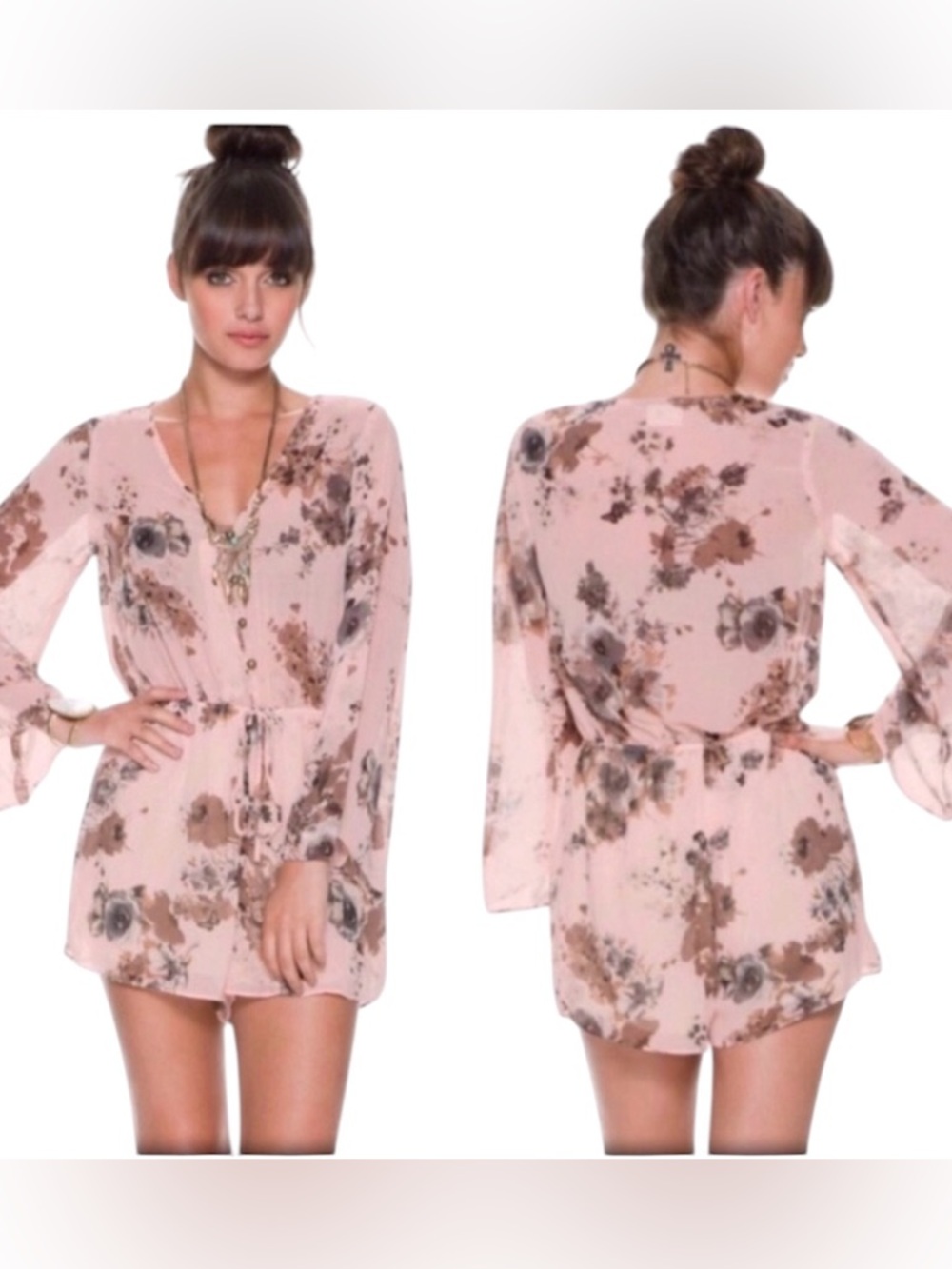 Swell Light Pink Floral V-Neck Romper Size: Small